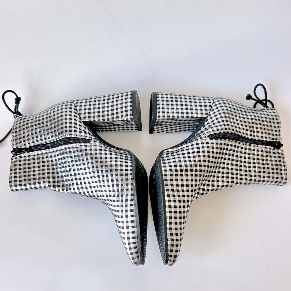 Anthropologie Metallic Check Pointed Toe Ankle Boot Silver Black Block Heel 36 - Picture 7 of 11